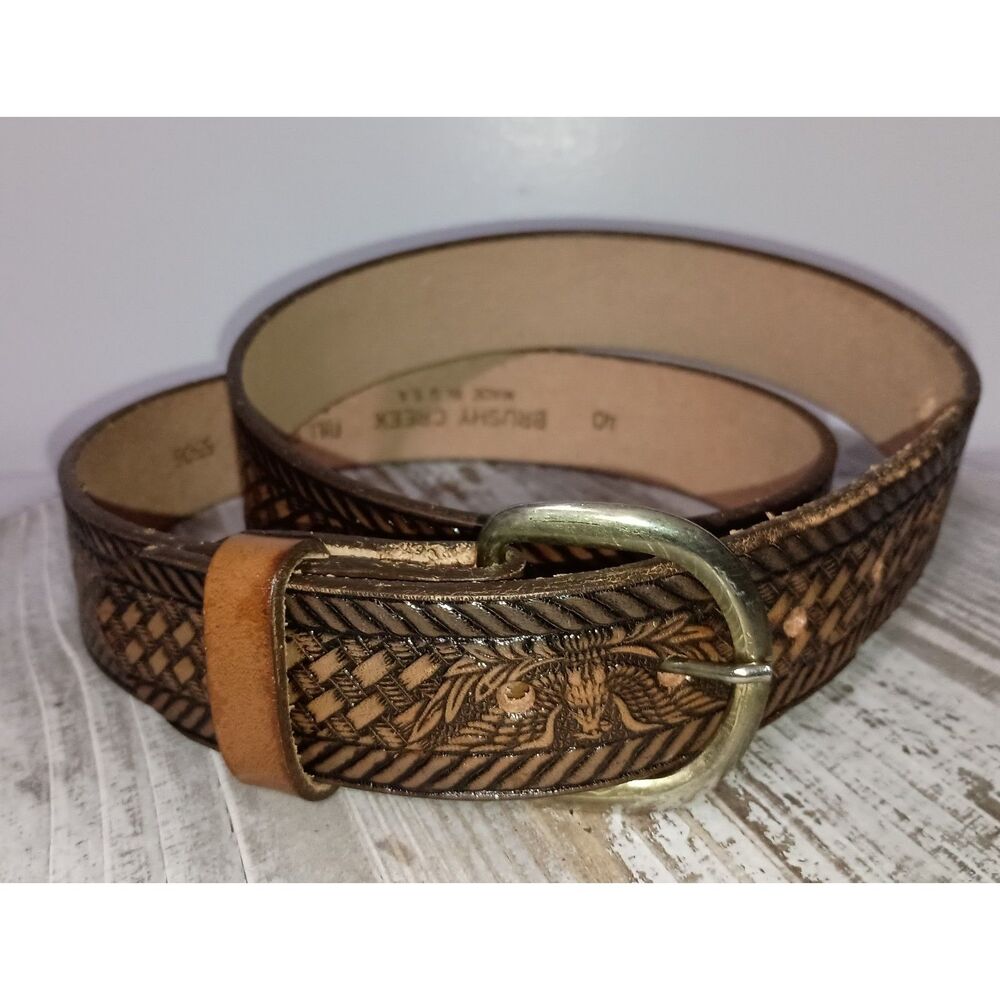 BRUSHY CREEK: Genuine Full Grain Cowhide Belt-Solid Brass Buckle, Men's Size 40